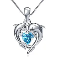 YIRAN Jewelry Sterling Silver Delfinblå Hjärta CZ Halsband Kvinnor Brud Bröllop Nyckelbenskedja Halsband Fancy Gåva Statement Smycken gray