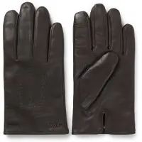 BOSS Wool-blend lined leather gloves with logo