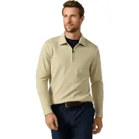 Hackett London för män. HM5800134 sweatshirt polo med dragkedja och vaffellogotyp beige (XL), Casual, Polyester, Lång ärm