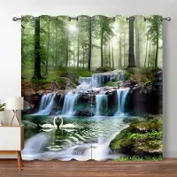 Yiran Furniture Skog Mörkläggningsgardiner Djungel Träd Naturlandskap Fönstergardin Vardagsrum Sovrum Vattenfall Vänster och Höger Delad Öppen 100W130H(CM)40x51in&Grommet Top