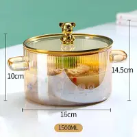 Yiran Furniture Förtjockad hög borosilikatglas Kastrull Klar Matlagningskruka Soppkruka Uppvärmning Dubbla Handtag Kastrull med Lock Matlagningsverktyg 1500ML