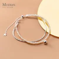 YIRAN Jewelry Modian 100 % 925 Sterling Silver Dubbla Lager Naturliga Pärlor Justerbar Bländande Kedjearmband För Kvinnor Fint Smycke Ny beige