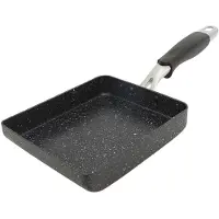 Konnwei Japansk omelettpanna rektangulär äggstekpanna botten i rostfritt stål snabb uppvärmning non-stick rektangulär äggrullspanna för L black