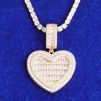 YIRAN Jewelry Bubbelbokstav Anpassat Foto Hänge Baguette Hjärta Män Halsband Hip Hop Smycken Sublimering Ämnesartiklar 30inch blue