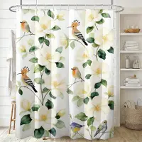 Home&kitchen Accessories Vit Jasmin Akvarell Blommig med Gula Fjärilar Vattentät Duschdraperi 1pc-90x180