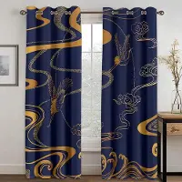 Yiran Furniture Röd Blå Japansk Stil Trana Våg Berg Soltryck Hög Skuggning Gardin Sovrum Vardagsrum Hotell Fönstergardin 2 Paneler Ny W55 X H120cm X 2&Grommet Top