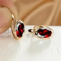 YIRAN Jewelry Enkla Mode Regnbåge Oval Sten Örhängen Söta Brud Guld Färg Bröllopsörhängen Kvinnliga Lyx Kristall Hoop Örhängen För Kvinnor röd