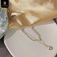 YIRAN Jewelry Le T Palais Mode Enkelt Pärlhalsband Pärlchokerhalsband Söt Dubbellagerskedja Rosettberlock För Kvinnor Smycken Flickpresent beige
