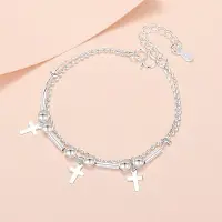 YIRAN Jewelry Kors 925 Sterling Silver Mode Kula Dubbelkedja Damarmband Trendigt Elegant Bröllopsfest Fint Smycke Tillbehör white