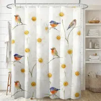 Home&kitchen Accessories Vit Jasmin Akvarell Blommig med Gula Fjärilar Vattentät Duschdraperi 1pc-180x180