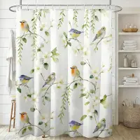 Home&kitchen Accessories Vit Jasmin Akvarell Blommig med Gula Fjärilar Vattentät Duschdraperi 1pc-90x180