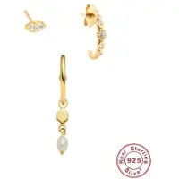 YIRAN Jewelry Canner Flerfärgat Bröllopsörhängen Set 925 Sterling Silver Guld Färg Hängande Örhängen För Kvinnor Brosk Piercing Örhängen 3st beige