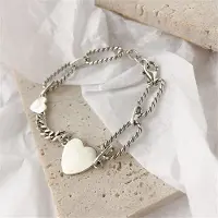 YIRAN Jewelry 925 Sterling Silver Hiphopkedja Hjärta Berlock Armband Armring För Kvinnor Flickor Fest Bröllop Punk Smycken Accessoarer Sl058 gray