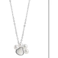 YIRAN Jewelry 925 Sterling Silver Söta Djuravtryck Hund Katt Tassavtryck Halsband Hängen Kvinnor Silver Pärl Smycken Bröllopspresent silver