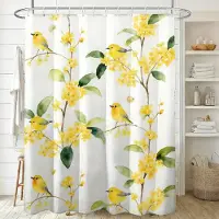 Home&kitchen Accessories Vit Jasmin Akvarell Blommig med Gula Fjärilar Vattentät Duschdraperi 1pc-90x180