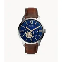 Fossil Herrklocka - Äkta Läderarmband, Genombrutet Design, Automatiskt Mekaniskt Urverk, Japanskt Urverk, Business & Casual Vattentålig ME3110 blå