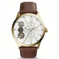 Fossil Herr Quartz Läder 3-visare Klocka, Rostfritt Stålboett/Repbeständigt Glas Kristall BQ2218 brun