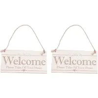 ISTOVO 2X Welcome Please Take Off Your Shoes Hanging Plaque Sign House Porch Decor Gift