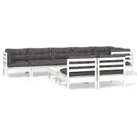 vidaXL Loungegrupp med dynor 9 delar vit massiv furu