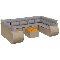 vidaXL Soffgrupp för trädgård med dynor 10 delar beige konstrotting
