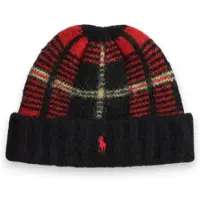 Ralph Lauren för män. 449P20228001 Rutig mössa i rött (OSFA), Röd, Ull, Klassisk