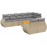 vidaXL Soffgrupp för trädgården med dynor 9 delar beige konstrotting
