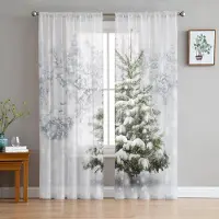 Yiran Furniture Jul Snögubbe Julgran Garn Gardin Fönster Tyg Gardiner För Vardagsrum Kök Fönster Skira Voile Gardiner W135 x H115cm x1&Grommet Top white