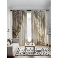 Yiran Furniture 2 st Digitaltryckta Gardiner Med Modern Retro Högkvalitativ Polyesterfiber, Hushållsdekor Stångtopp Draperier För Alla Säsonger W85 X H200(CM)X2&Grommet Top