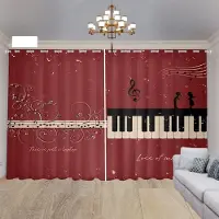 Yiran Furniture 2 ST Musikscen Elgitarr Piano Vit Svart Tangentdesign Solskyddsgardiner Vardagsrum Sovrum Heminredning Tunna Gardiner 100W130H(CM)40x51in&Grommet Top brown