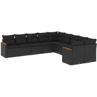 vidaXL Loungegrupp 10 delar med svarta dynor konstrotting