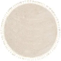 NATURL. Rund fluffig matta | Lofty Fringe gräddvit/vit | Ø 120cm | Vit | Jute | Rund | Inomhusmattor