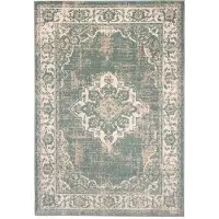 FRAAI Vintage matta | Spring Medaillon grön/gräddvit | 80x150cm | Grön | Rektangel | Inomhusmattor