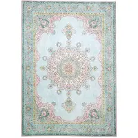 De Onlinewinkelier b.v. Vintage matta | Lily Medaillon ljusblå hos Volero | 80x150cm | Blå | Cotton | Rektangel | Inomhusmattor