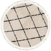FRAAI Rund fluffig matta | Grand Lines Vävd gräddvit/svart | Ø 100cm | Creme | Jute | Rund | Inomhusmattor