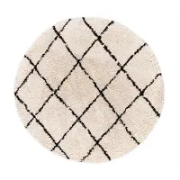 FRAAI Rund fluffig matta | Grand Lines gräddvit/svart | Ø 220cm | Svart | Jute | Rund | Inomhusmattor