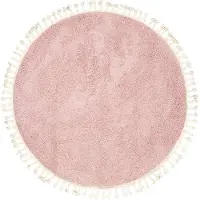 NATURL. Rund fluffig matta | Lofty Fringe rosa hos Volero | Ø 100cm | Rosa | Jute | Rund | Inomhusmattor