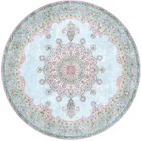 De Onlinewinkelier b.v. Rund vintage matta | Lily Medaillon ljusblå hos Volero | Ø 160cm | Blå | Cotton | Rund | Inomhusmattor
