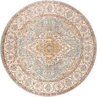 FRAAI Rund vintage matta | Thirza Medaillon ljusblå/flerfärgad | Ø 160cm | Blå | Rund | Inomhusmattor