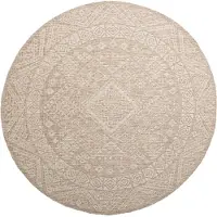 De Onlinewinkelier b.v. Rund utomhusmatta i jute | Atlas Aztec brun/gräddvit | Ø 120cm | Creme | Rund | Utomhusmattor