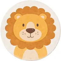 Little Olly Rund tvättbar barnmatta | Sammy Lion brun hos Volero | Ø 80cm | Brun | Rund | Barnkläder