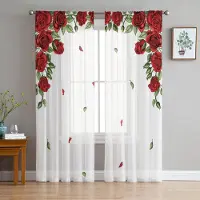 Yiran Furniture Alla hjärtans dag Kärlek Spridd Fallande Kärlek Skira Gardiner för Vardagsrumsdekoration Fönstergardin Kök Tyll Voile Draperier W135 x H115cm x1&Grommet Top white