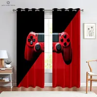 Yiran Furniture E-sportrumsgardiner för barn, Coolt spelhandtagmönster, Färgglad rumsdekoration, Chuanglan Hemdekoration, 2 st W50xH130(CM)x2PCS&Grommet Top red