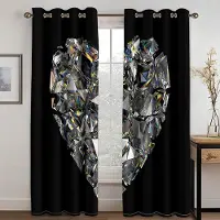 Yiran Furniture Romantisk Kärlek Hjärta Svart Vit Diamant Fönstergardiner Rullgardiner För Vardagsrum Barn Sovrum Badrum Kicthen Dörr Heminredning 2St W65X60H(cm)X2Pcs&Grommet Top gray
