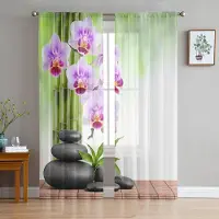 Yiran Furniture Rosa Körsbärsblommor Blomma Tyll Skira Gardiner för Vardagsrumsdekoration Fönstergardin för Sovrum Voile Organza Draperier W135 x H115cm x1&Grommet Top white
