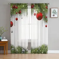 Yiran Furniture Julgran Snöflingor Rosett Röda Prickar Chiffong Skira Gardiner för Vardagsrum Sovrum Dekoration Fönster Voiler Tyllgardin W135 x H115cm x1&Grommet Top white