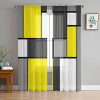 Yiran Furniture Geometriska Smaragdgrön Grå Svart Enfärgad Abstrakt Skira Gardiner Vardagsrum Kök Dekoration Tyll Voile Fönstergardin W135 x H115cm x1&Grommet Top yellow
