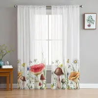 Yiran Furniture Svampväxt Vintage Skira Gardiner för Sovrum Vardagsrum Dekoration Fönstergardin för Kök Tyll Voile Organza Draperier W135 x H115cm x1&Grommet Top white