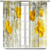 Yiran Furniture Vintage Ros Fjärilstryckt Högskuggande Gardin Fönster Skir Gardin för Vardagsrum Sovrum Kontor Heminredning Stångficka W55 X H120cm X 2&Grommet Top yellow