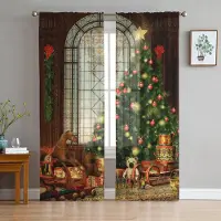 Yiran Furniture Julgran Snöflinga Is Dörr Tyll Fönstergardiner Vardagsrum Organza Skir Voilegardin Sovrum Kök Heminredning Draperi W135 x H115cm x1&Grommet Top gray