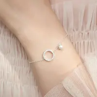 YIRAN Jewelry 925 Sterling Silver Geometriskt Cirkelarmband För Kvinnor Mikro Pavé Zirkon Pärlkedjearmband Smycken Gåvor S -B123 16cm add 4cm beige